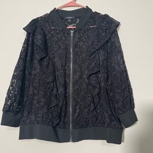 TORRID Black Lace Ruffle Cropped 3/4 Sleeve Bomber Jacket Size 2